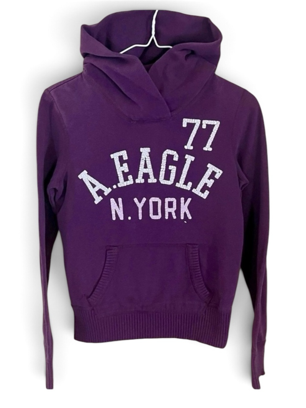 AEO Purple Logo Pullover Hoodie Cropped Sweatshirt